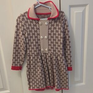 Beige and Red Patterned Dress